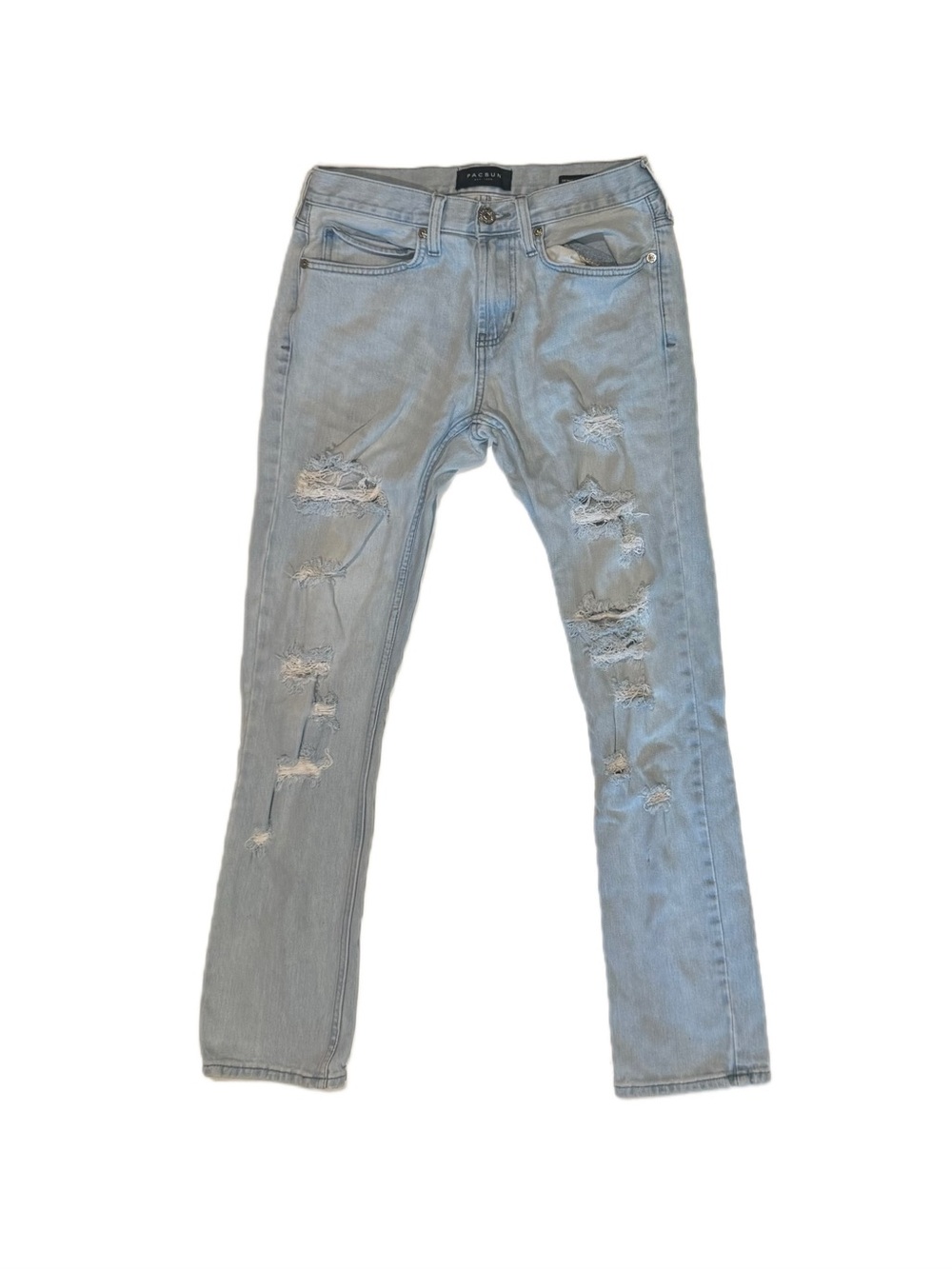PacSun Men’s Waist Size 29" Skinny Fit Blue Jeans Light Wash Distressed 5-Pocket